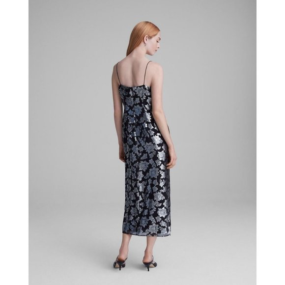 Club Monaco Silk Slip Jacquard Midi Dress Floral Sleeveless Cowl Wedding Guest - Picture 3 of 14